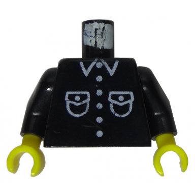 black torso shirt with white pockets buttons and collar pattern black arms yellow hands