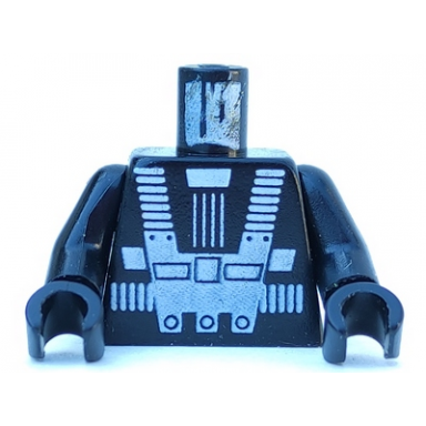 black torso space white harness and chest panel with rivets pattern blacktron i black arms black hands