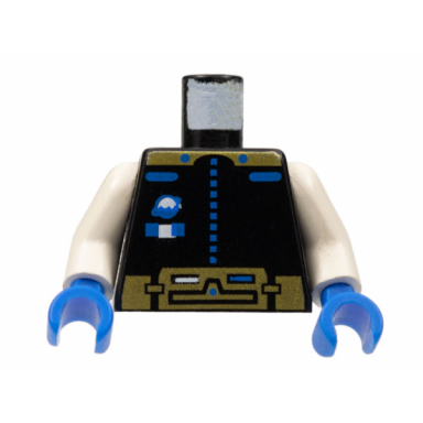 black torso space ice planet gold pattern white arms blue hands