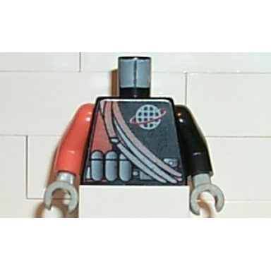 black torso alpha team logo orange stripe shoulder ropes pattern black arm left orange arm right light gray hands
