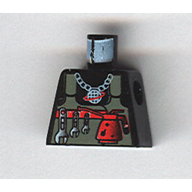 torso alpha team logo on necklace dark gray vest tools pattern