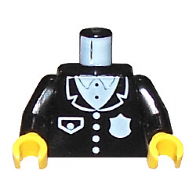 black torso police suit with white badge and pocket pattern black arms yellow hands