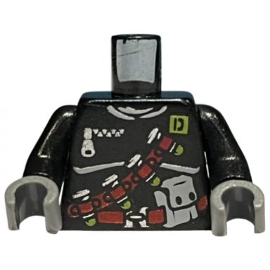 black torso dino vest with dark red harness 4 bullets pattern black arms dark bluish gray hands