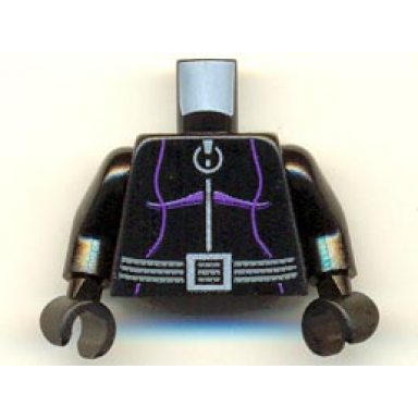 black torso batman purple female outline ring zipper pull gray 3-cord belt pattern black arms black hands