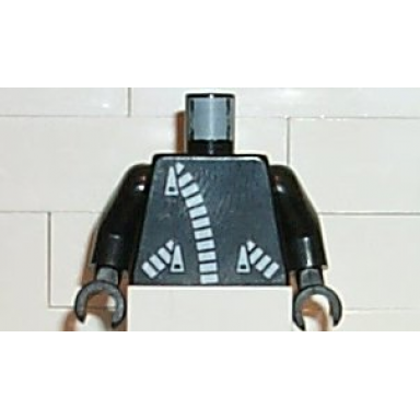 black torso leather jacket with thick white zippers pattern black arms black hands