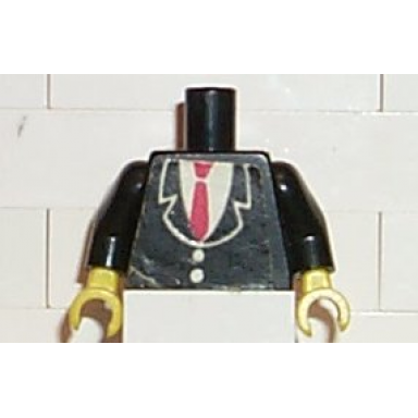 black torso suit jacket closed with buttons over white shirt red tie pattern sticker black arms yellow hands