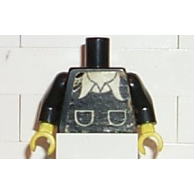 black torso town vest with pockets white shirt collar pattern sticker black arms yellow hands