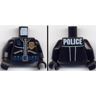 black torso police leather jacket gold badge radio ammo belt police pattern on back black arms black hands