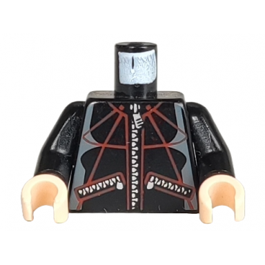 black torso spider-man jacket with zippered pockets and red web-like pattern black arms light nougat hands