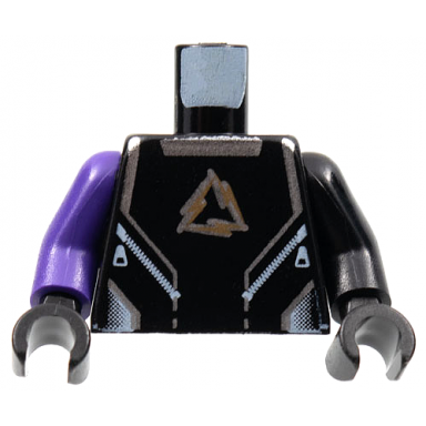 black torso alpha team arctic logo black shirt and silver lines pattern black arm left dark purple arm right black hands