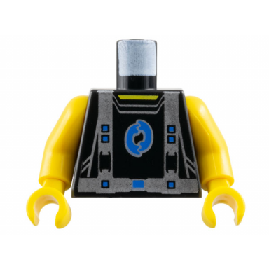 black torso alpha team arctic with blue logo and silver straps pattern yellow arms yellow hands