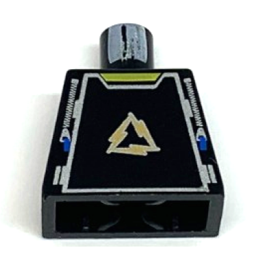 torso alpha team arctic uniform with copper lightning bolts in triangle logo and silver zippers with blue tabs yellow neck pattern