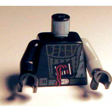 black torso sw darth vader damaged pattern light bluish gray arm left black arm right black hands