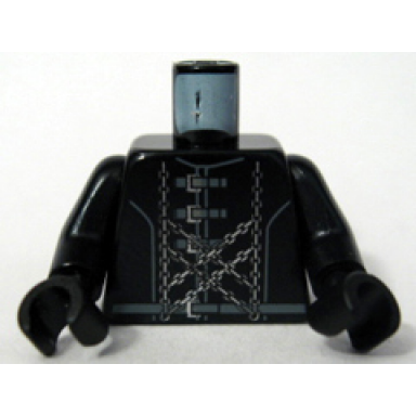 black torso speed racer jacket with dark bluish gray buckles and silver chains pattern black arms black hands