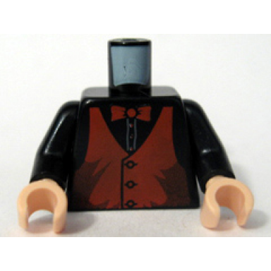 black torso speed racer dark orange vest and bow tie pattern black arms light nougat hands
