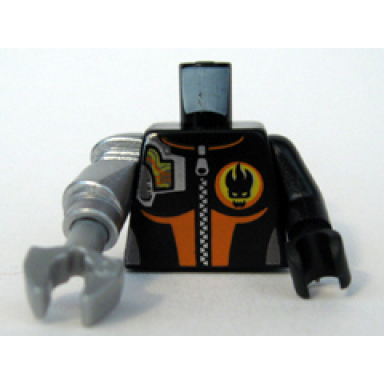 black torso agents villain female pattern black arm and hand left metallic silver mech arm and pearl light gray claw right
