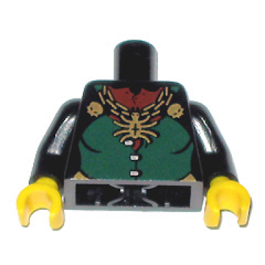 black torso castle fantasy era dark green front panel and gold spider necklace pattern black arms yellow hands