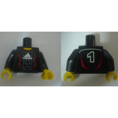 black torso soccer adidas logo white and red no 1 pattern stickers black arms yellow hands