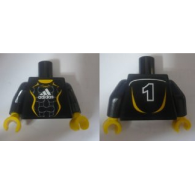 black torso soccer adidas logo white and yellow no 1 pattern stickers black arms yellow hands