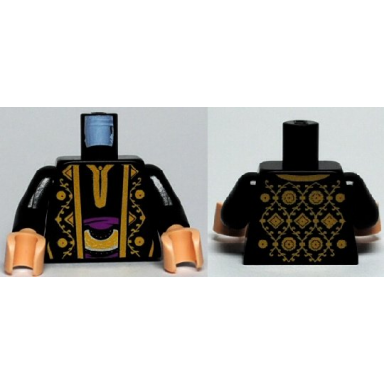 black torso arabian robe with gold trim at neck gold pattern front and back black arms light nougat hands