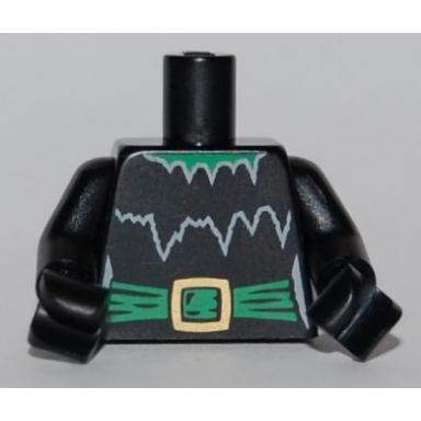 black torso witch with torn collar and green belt with gold buckle pattern black arms black hands