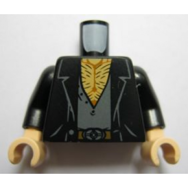 black torso open jacket over open shirt hairy chest pattern black arms light nougat hands