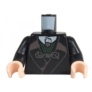 black torso harry potter jacket with dark green vest and silver fastener pattern black arms light nougat hands