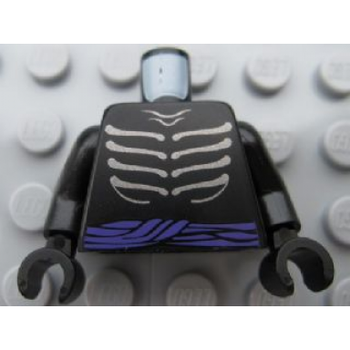 black torso ninjago skeleton ribs gray and purple waist sash pattern black arms black hands
