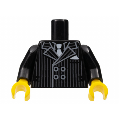 black torso pinstripe suit jacket and white tie pattern black arms yellow hands