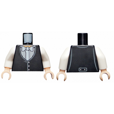 black torso harry potter black yule ball vest and bow tie with 3 buttons front and 2 buttons back pattern white arms light nougat hands