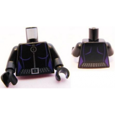 black torso batman dark purple female outline silver ring zipper pull dark bluish gray belt with buckle pattern black arms black hands