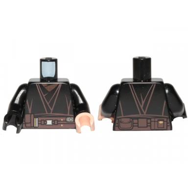 black torso sw jedi robe dark brown belt with pouches silver buckle reddish brown shirt pattern black arms light nougat hand left black hand right
