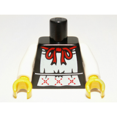 black torso white apron with red ribbon pattern white arms yellow hands