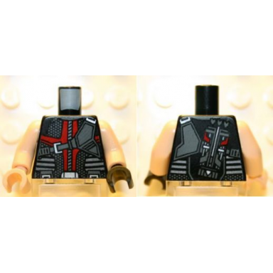 black torso vest with dark red and black straps quiver pattern hawkeye light nougat arms light nougat hand right black hand left