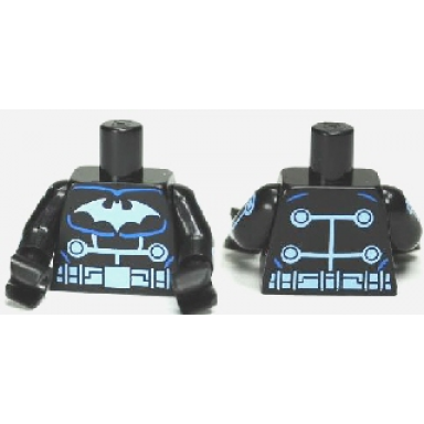 black torso batman logo medium blue with wiring and belt front and back pattern black arms with electro pattern black hands