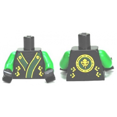 black torso ninjago robe with green and gold sash pattern green arms black hands
