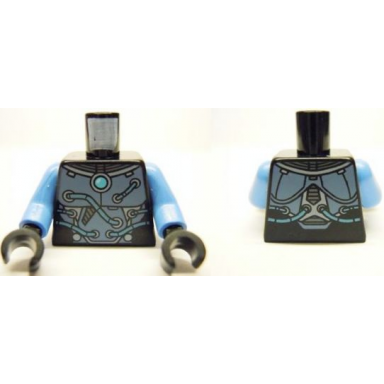 black torso armor with round center crystal and tubes on front and back pattern medium blue arms black hands