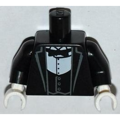 black torso jacket formal with black vest white shirt and black bow tie pattern black arms white hands
