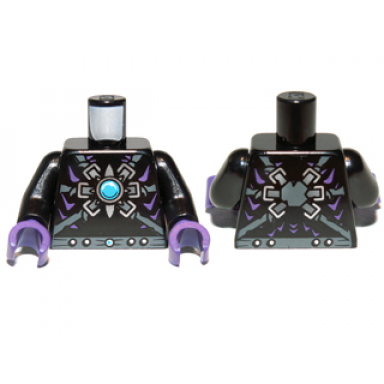 black torso armor with dark bluish gray belts dots star and blue round jewel chi pattern black arms dark purple hands