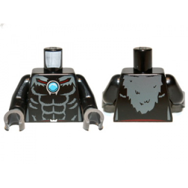 black torso bare chest with muscles dark bluish gray fur and dark azure round jewel chi pattern black arms dark bluish gray hands
