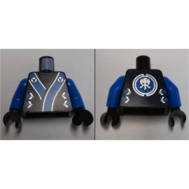black torso ninjago robe with blue and silver sash pattern blue arms black hands