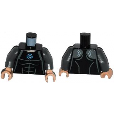 black torso muscles outline with blue circle arc reactor pattern dark bluish gray arms light nougat hands