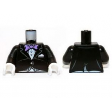 black torso batman jacket formal with lavender bow tie pattern black arms white hands