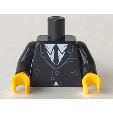 black torso suit with white shirt and black tie pattern black arms yellow hands