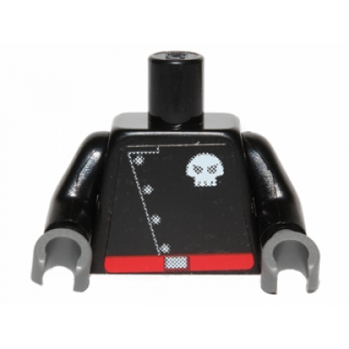 black torso space skull logo with diagonal buttons and red belt pattern sticker black arms dark bluish gray hands