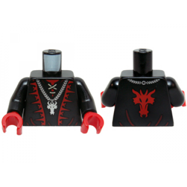 black torso castle dragon wizard with lace-up shirt red trim and silver dragon head chain pattern black arms red hands