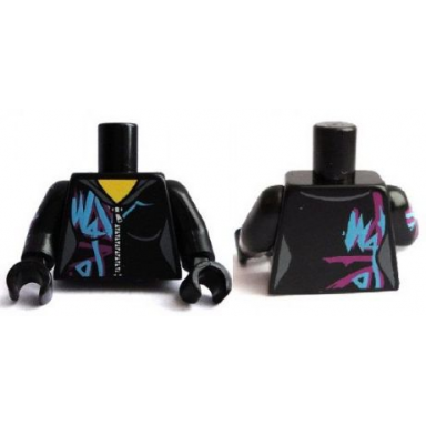 black torso female outline zipper magenta and medium azure marking pattern black arm left black arm right with magenta and medium azure marking black hands