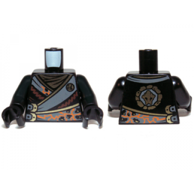 black torso ninjago robe with gold buckles and earth power emblem pattern black arms black hands