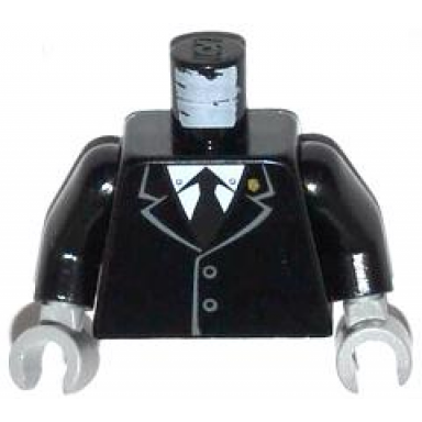 black torso jacket buttoned with gold badge on collar white shirt and black tie pattern black arms light bluish gray hands