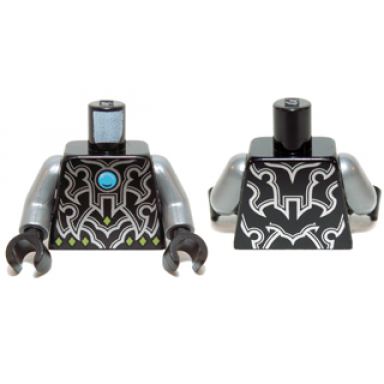 black torso chima silver armor lime diamonds and dark azure round jewel chi pattern flat silver arms black hands